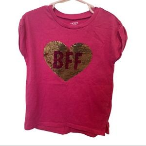 Sequins Flip shirt -pink with broken heart / BFF - size 4/5